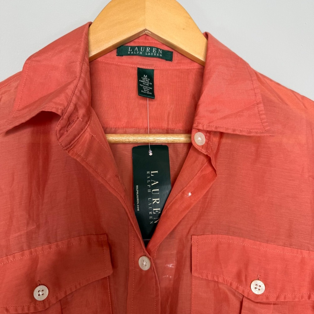 Lauren Ralph Lauren M Coral Silk Cotton Safari Shirt Jacket Belted NWT - Picture 5 of 9
